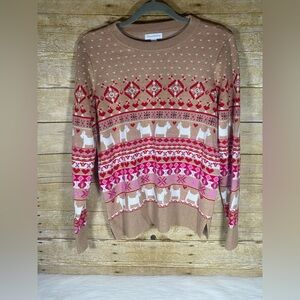 Charter Club Tan Scottie Dog Embellished Sweater Womens Size M Hearts Red Pink